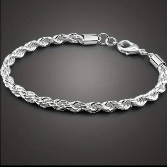 Elegant unisex 925 sterling silver twisted rope bracelet. - Picture 1 of 15